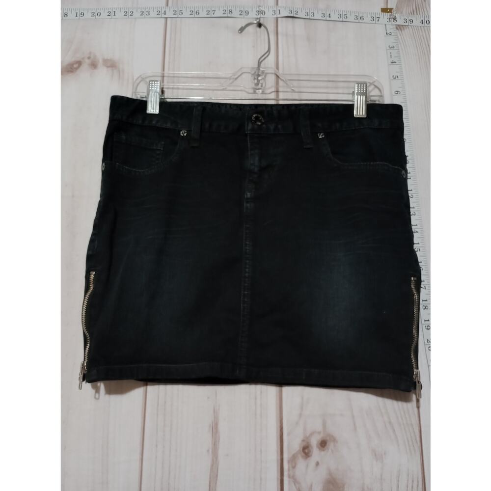 Guess Jeans Skirt Womens 32 Black Denim Mini Zipper Pocket Stretch Casual